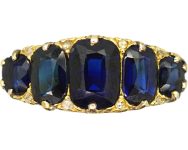 Victorian 18ct Gold, Five Stone Sapphire Carved Half Hoop Ring