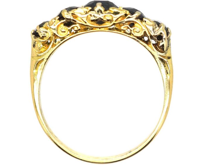 Victorian 18ct Gold, Five Stone Sapphire Carved Half Hoop Ring