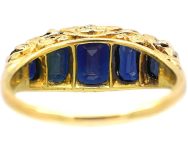 Victorian 18ct Gold, Five Stone Sapphire Carved Half Hoop Ring