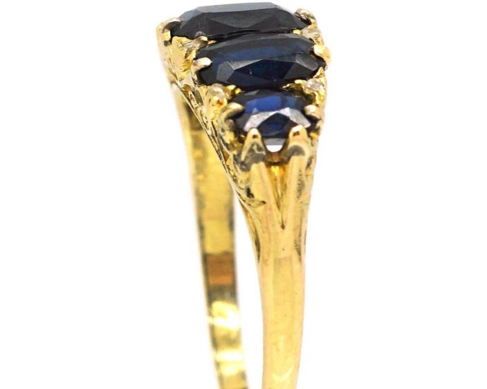 Victorian 18ct Gold, Five Stone Sapphire Carved Half Hoop Ring
