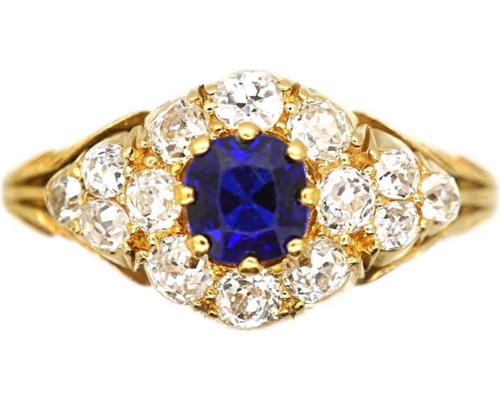 Edwardian 18ct Gold Cluster Ring set with a Sapphire & Diamonds