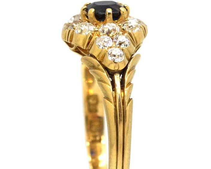Edwardian 18ct Gold Cluster Ring set with a Sapphire & Diamonds