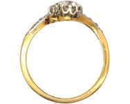 Edwardian 18ct Gold & Platinum, Emerald & Diamond Crossover Ring