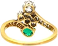 Edwardian 18ct Gold & Platinum, Emerald & Diamond Crossover Ring