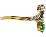 Edwardian 18ct Gold & Platinum, Emerald & Diamond Crossover Ring