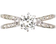 Art Deco 18ct White Gold & Platinum Diamond Solitaire Ring with Flared Shoulders
