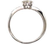 Art Deco 18ct White Gold & Platinum Diamond Solitaire Ring with Flared Shoulders