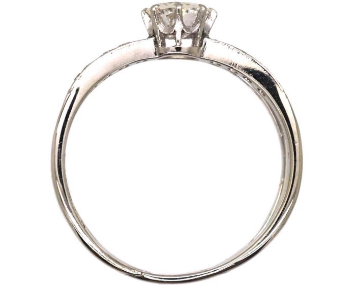 Art Deco 18ct White Gold & Platinum Diamond Solitaire Ring with Flared Shoulders