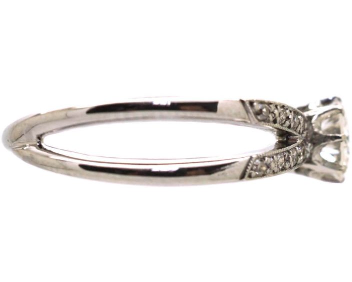 Art Deco 18ct White Gold & Platinum Diamond Solitaire Ring with Flared Shoulders