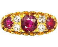 Edwardian 18ct Gold, Three Stone Ruby & Diamond Ring
