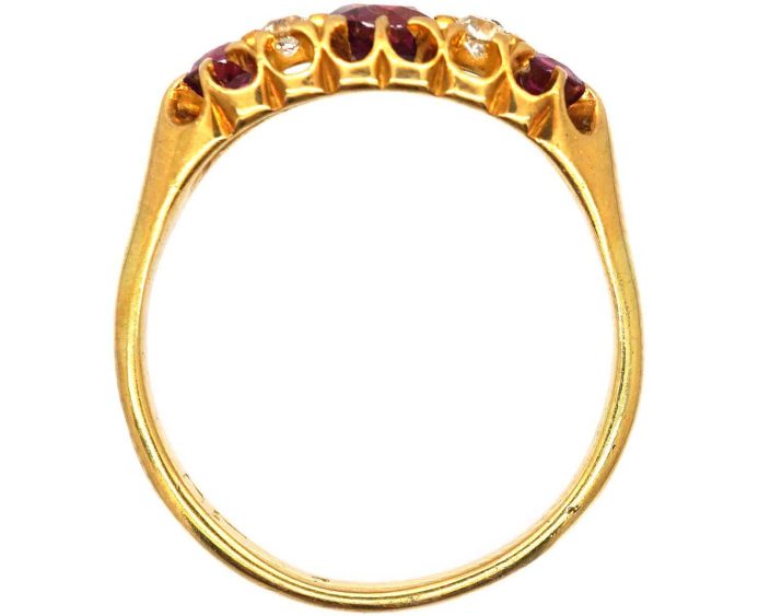 Edwardian 18ct Gold, Three Stone Ruby & Diamond Ring