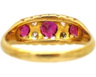 Edwardian 18ct Gold, Three Stone Ruby & Diamond Ring
