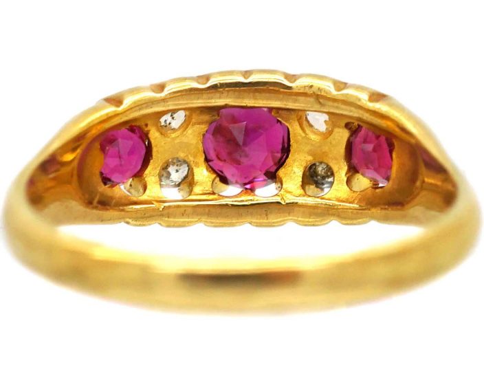Edwardian 18ct Gold, Three Stone Ruby & Diamond Ring