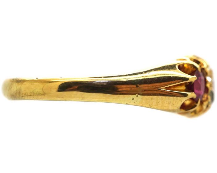 Edwardian 18ct Gold, Three Stone Ruby & Diamond Ring