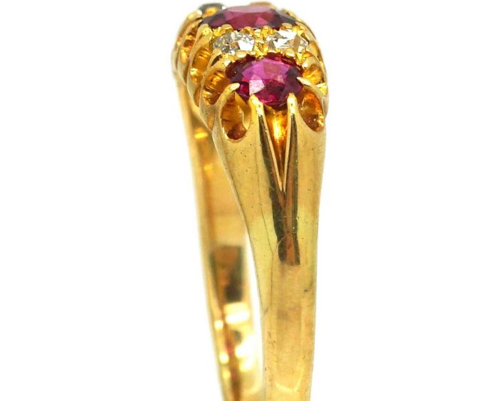Edwardian 18ct Gold, Three Stone Ruby & Diamond Ring