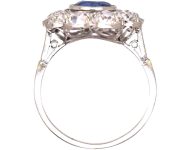 Early 20th Century Platinum Large Sapphire & Diamond Cluster Ring