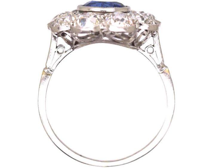 Early 20th Century Platinum Large Sapphire & Diamond Cluster Ring