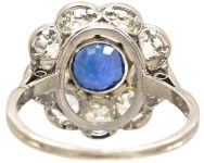 Early 20th Century Platinum Large Sapphire & Diamond Cluster Ring