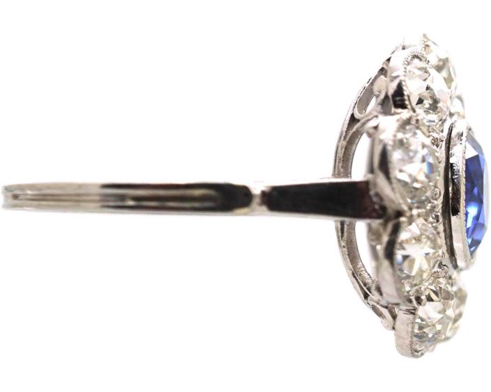 Early 20th Century Platinum Large Sapphire & Diamond Cluster Ring
