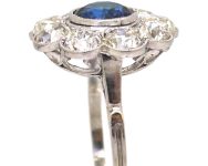 Early 20th Century Platinum Large Sapphire & Diamond Cluster Ring