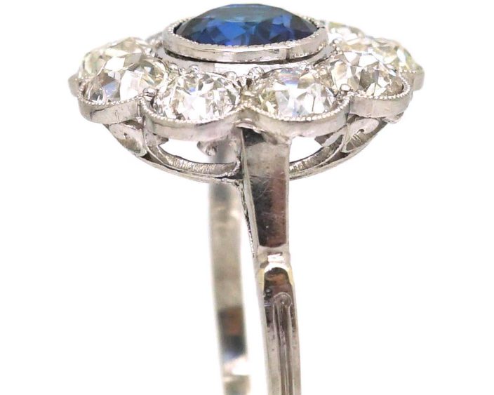 Early 20th Century Platinum Large Sapphire & Diamond Cluster Ring