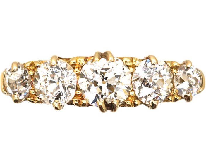 Victorian Five Stone Diamond Carved Half Hoop Ring