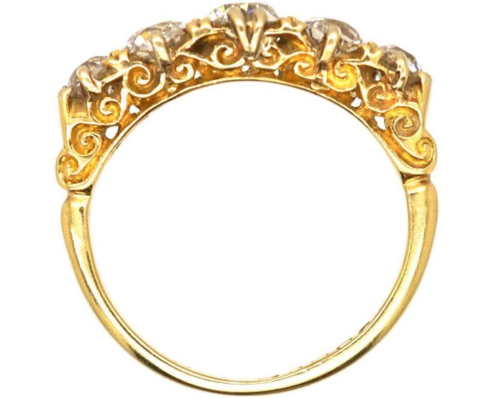 Victorian Five Stone Diamond Carved Half Hoop Ring