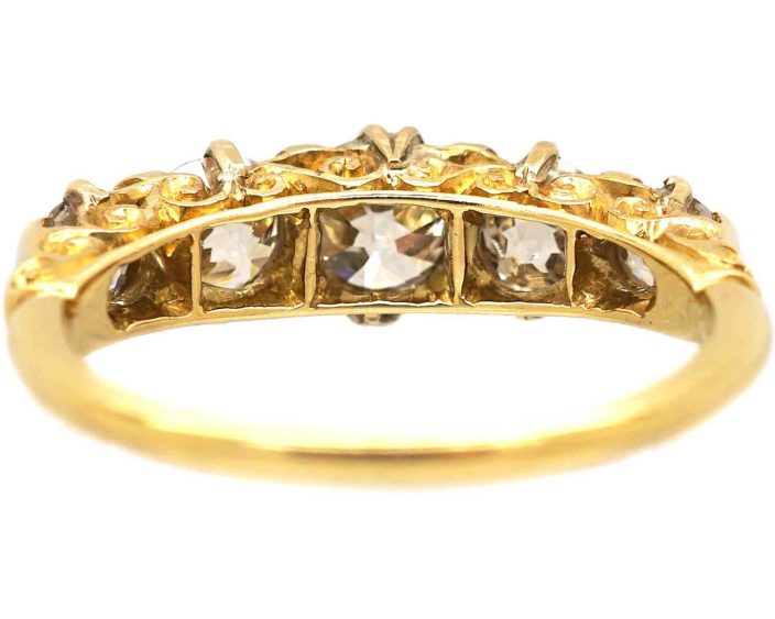 Victorian Five Stone Diamond Carved Half Hoop Ring