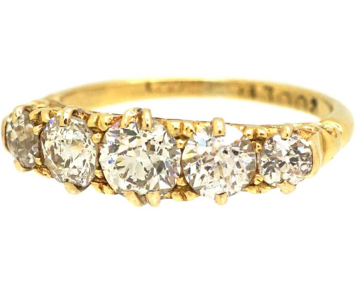 Victorian Five Stone Diamond Carved Half Hoop Ring