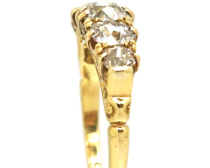 Victorian Five Stone Diamond Carved Half Hoop Ring