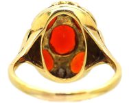 Arts & Crafts 18ct Gold Fire Opal & Natural Split Pearl Ring by Bernard Instone
