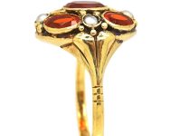 Arts & Crafts 18ct Gold Fire Opal & Natural Split Pearl Ring by Bernard Instone