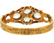 Early Victorian 15ct Gold Ring set with Four Aquamarines & Small Emeralds