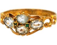 Early Victorian 15ct Gold Ring set with Four Aquamarines & Small Emeralds