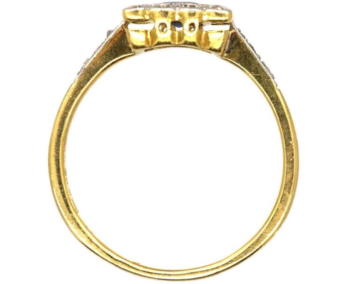 Art Deco 18ct Gold & Platinum Square Ring set with a Sapphire & Diamonds