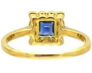Art Deco 18ct Gold & Platinum Square Ring set with a Sapphire & Diamonds