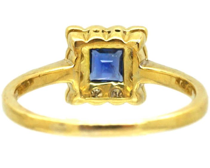 Art Deco 18ct Gold & Platinum Square Ring set with a Sapphire & Diamonds