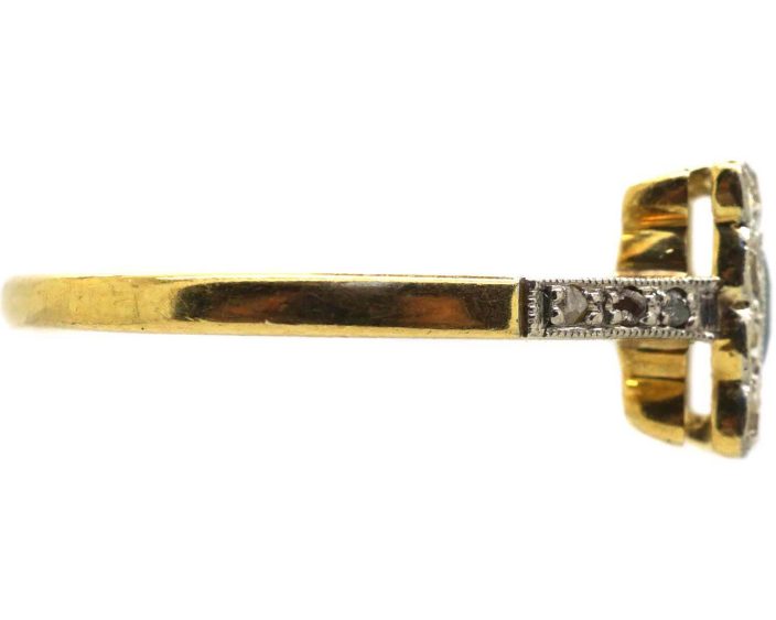 Art Deco 18ct Gold & Platinum Square Ring set with a Sapphire & Diamonds