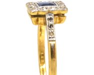 Art Deco 18ct Gold & Platinum Square Ring set with a Sapphire & Diamonds