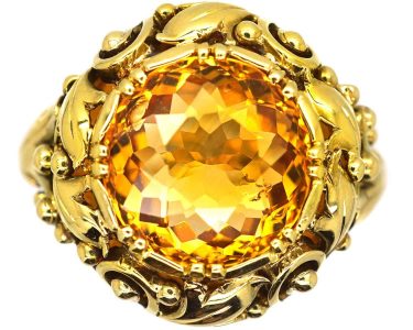 Early 20th Century 14ct Gold Arts Crafts Ring set with a Citrine attributed To Marius Hammer