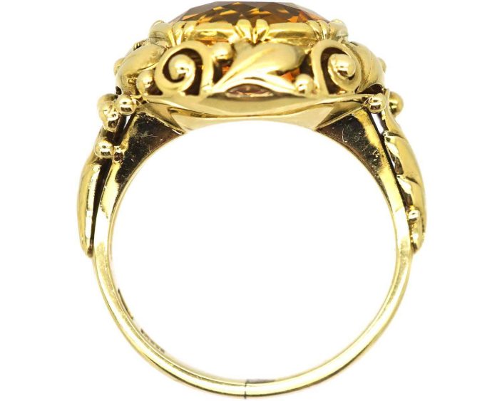 Early 20th Century 14ct Gold Arts Crafts Ring set with a Citrine attributed To Marius Hammer