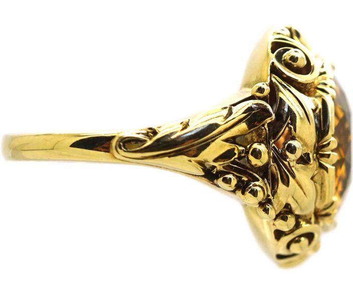 Early 20th Century 14ct Gold Arts Crafts Ring set with a Citrine attributed To Marius Hammer