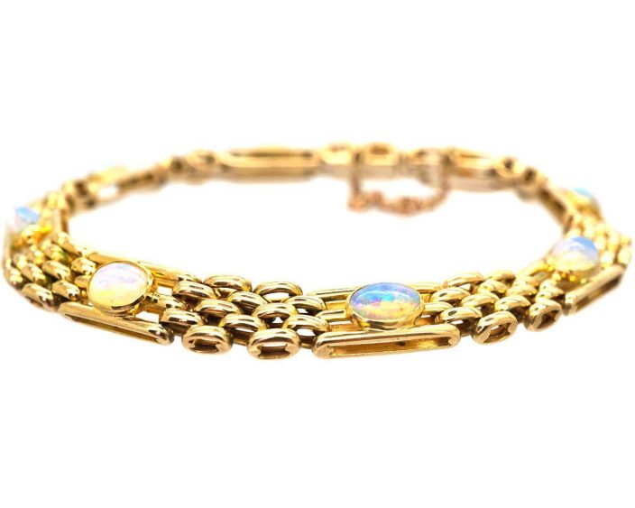 Edwardian 15ct Gold Gate Bracelet set with Opals
