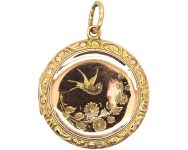 Edwardian 9ct Gold Back & Front Locket with Swallow & Rose Detail