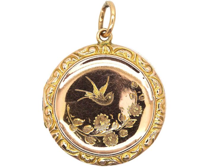 Edwardian 9ct Gold Back & Front Locket with Swallow & Rose Detail
