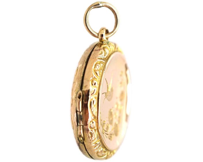 Edwardian 9ct Gold Back & Front Locket with Swallow & Rose Detail