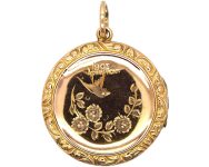 Edwardian 9ct Gold Back & Front Locket with Swallow & Rose Detail