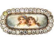 Georgian Silver & Paste Brooch with Double Portrait of Two Young Girls