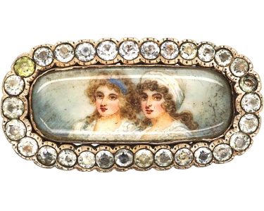 Georgian Silver & Paste Brooch with Double Portrait of Two Young Girls