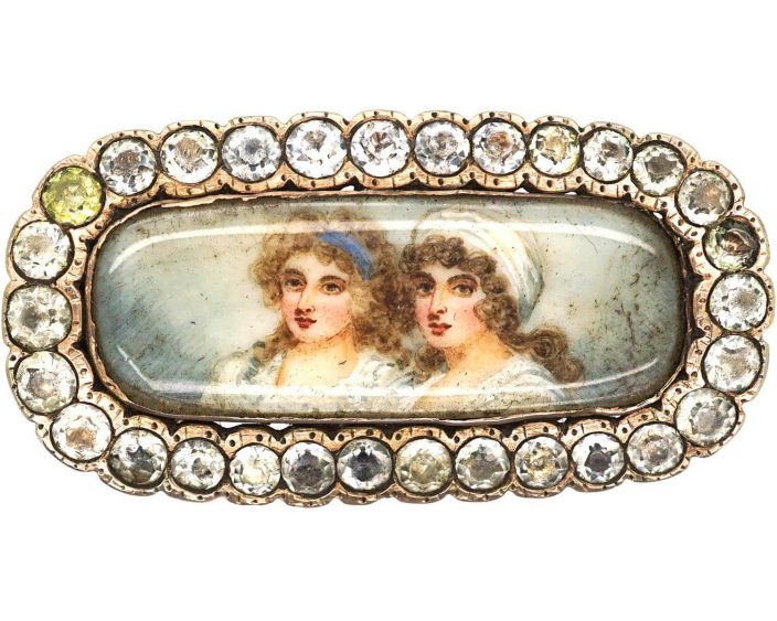 Georgian Silver & Paste Brooch with Double Portrait of Two Young Girls